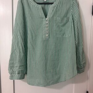 J Jill popover Green Striped Women's Tunic Top NWOT